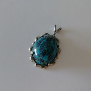 Vintage Chrysocolla & Silver Pendant